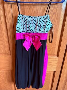 Women’s Polka Dot Homecoming Dress with Hot Pink Bow